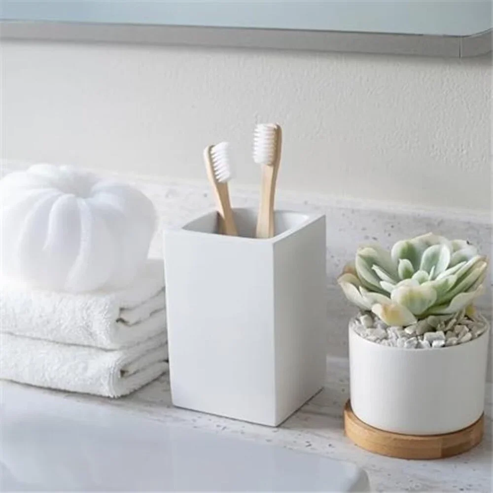 Matte White Toothbrush Holder Bathroom Countertop Organizer Caddy